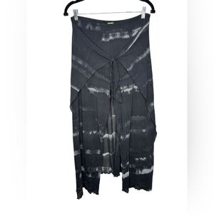 Petit Pois Festival Black Tie-dye Culotte Cropped Pants Attached Wrap Skirt Med